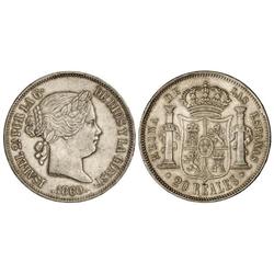 20 Reales. 1860. SEVILLA. (Golpecitos en campo del anverso). Cal-198. MBC+.