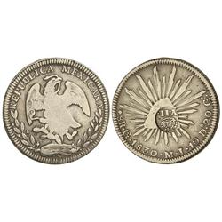 1 Peso. S/F. MANILA. Resello YII coronadas sobre 8 Reales 1830 GUANAJUATO M.J. (KM-377.8). (Pequeños