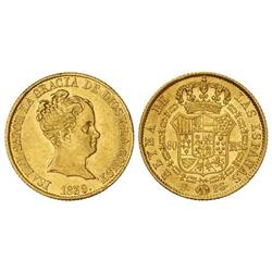 80 Reales. 1839. BARCELONA. P.S. (Golpecito en gráfila). Cal-55. EBC-.