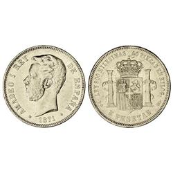 5 Pesetas. 1871. D.E.-M. (Golpecito en canto). MBC.
