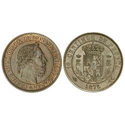 10 Céntimos. 1875. BRUSELAS. Anverso y reverso coincidentes. Tipo medalla. EBC/EBC-.