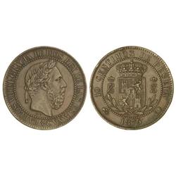 10 Céntimos. 1875. BRUSELAS. Anverso y reverso coincidentes. Tipo medalla. (Golpecitos). MBC+.