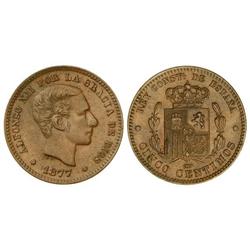 5 Céntimos. 1877. BARCELONA. OM. EBC/EBC-.