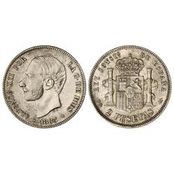 2 Pesetas. 1883 (*18-83). M.S.-M. (Rayita en reverso). SC/SC-.