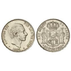 50 Centavos de Peso. 1885. MANILA. Brillo original. SC.