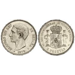 5 Pesetas. 1875 (*18-75). D.E.-M. Restos de brillo. EBC/EBC-.