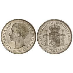 5 Pesetas. 1876 (*18-76). DE-M. Brillo original.  BONITA PIEZA. EBC.