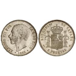 5 Pesetas. 1882 (*18-82). M.S.-M. Brillo original. (Manchitas y ligeras rayitas en busto). EBC+.