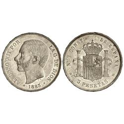 5 Pesetas. 1883 (*18-83). M.S.-M. Brillo original. EBC+.