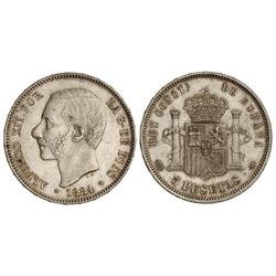 5 Pesetas. 1884 (*18-84). MS-M. Restos de brillo. EBC.