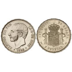 5 Pesetas. 1885 (*18.85). MS-M. (Limpiada). EBC.