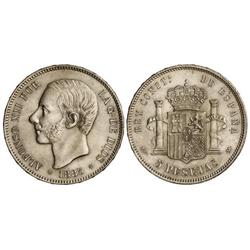 5 Pesetas. 1885 (*18-87). MP-M. Dos rayitas en la frente real. ESCASO EN ESTA CALIDAD. EBC.