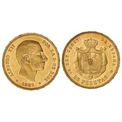 25 Pesetas. 1883 (*18-83). M.S.-M. Brillo original. Leves rayitas y golpecito en canto. EBC-.
