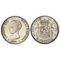 2 Pesetas. 1892 (*18-92). P.G.-M. Brillo original. (Rayita en oreja). EBC.