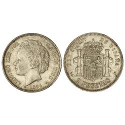 2 Pesetas. 1894 (*18-94). P.G.-V. Restos de pátina y brillo originales. EBC+.