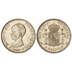 5 Pesetas. 1888 (*18-88). M.P.-M. (Pequeños golpecitos en gráfila). EBC-.
