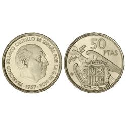 50 Pesetas. 1957 (*73). Procedente de cartera F.N.M.T. PRUEBA.