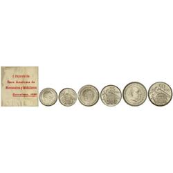 Serie 3 monedas 5, 25 y 50 Pesetas. 1957 (*BA). Con bolsita original I Exposición Iberoamericana de