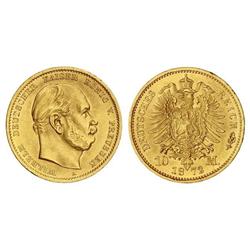 10 Marcos. 1872-A-. GUILLERMO I. PRUSIA. AU. KM-502. EBC/EBC+.