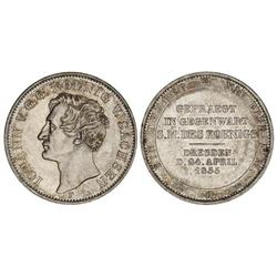 Thaler. 1855-F. SAJONIA. AR. Visita Real a la ceca de Dresden. Restos de brillo original. KM-1187. E
