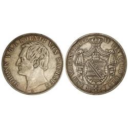 Doble Thaler. 1857-F. JUAN V. SAJONIA. AR. (Golpe en canto). KM-1195. MBC+.