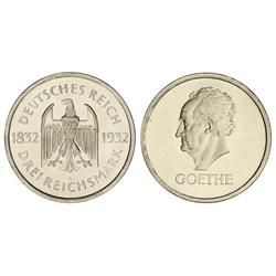 3 Marcos. 1932-A. REPÚBLICA DE WEIMAR. BERLIN. AR. Centenario Goethe. KM-76. PROOF.