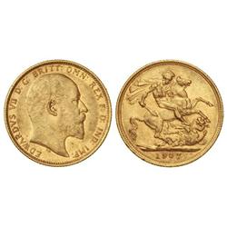 1 Soberano. 1907-M. EDUARDO VII. MELBOURNE. AU. (Pequeños golpecitos). KM-14. MBC+.