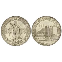 50 Francos. 1935. AR. Centenario de los Ferrocarriles Belgas. KM-106.1. EBC+.