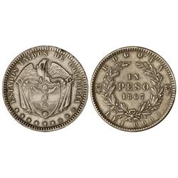 1 Peso. 1867. BOGOTÁ. AR. KM-139.1. MBC+.