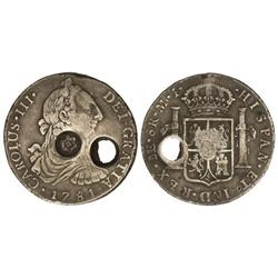 8 Reales. S/F (1841-42). AR. Contramarca estrella radiante de 6 puntas y agujero sobre 8 Reales Carl