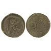 Image 1 : As. MALACA. Anv.: Busto de Vulcano con birrete cónico y coleta a derecha, detrás tenazas y leyenda.