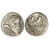 Image 1 : Denario. 100 a.C. CALPURNIA-5. L. Calpurnius Piso y Q. Sevilius Caepius. Anv.: Cabeza laureada de Sa