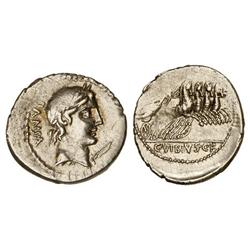Denario. 90 a.C. VIBIA-1. C. Vibius C. f. Pansa. Anv.: Cabeza laureada de Apolo a derecha, debajo de