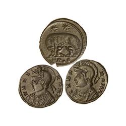 Lote 3 monedas de medio Centenional. 330-348 d.C. URBS ROMA. AE. 1/2 Centenional VRBS ROMA (2), ceca