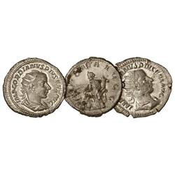Lote 3 Antoninianos. GORDIANO III (2) y FILIPO I. AR. Todas diferentes. A EXAMINAR. EBC- a EBC.