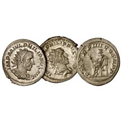 Lote 3 Antoninianos. GORDIANO III y FILIPO I (2). AR. Diferentes. A EXAMINAR. EBC- a EBC.
