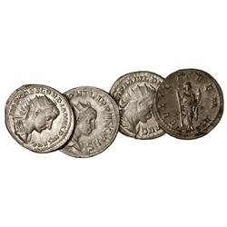 Lote 4 Antoninianos. GORDIANO III (2), FILIPO I y II. AR. Todas diferentes. A EXAMINAR. EBC- a EBC.