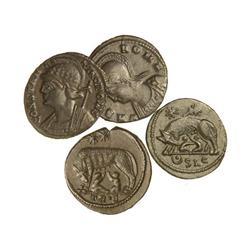 Lote 4 piezas Medio Centenional. CONSTANTINOPOLIS 330-335 d.C. y URBS ROMA 330-348 d.C. (3). AE. Pát