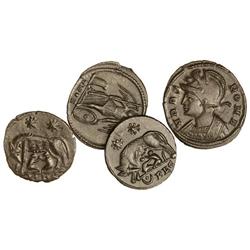 Lote 4 monedas Medio Centenional. CONSTANTINOPOLIS 330-335 y URBS ROMA 330-348 d.C. (3). AE. Pátina
