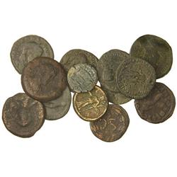 Lote 13 monedas grecoromanas. ADRIANO, ANTONINO PÍO, GORDIANO III, CARACALLA, VOLUSIANO, MARCO AUREL