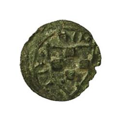 Pugesa. TERESA D´ENTENÇA. COMTAT D´URGELL. Anv.: .TE..RC..(OM.). Escudo apuntado con campo ajedrezad