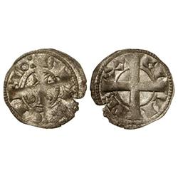 Diner. ALFONS I. BARCELONA. Anv.: :BAR(.)QINO. Cruz sobre palo entre anillos. Rev.: CI-VI-RE-¶X¶. Cr