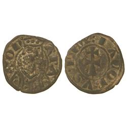 Diner. JAUME II. ARAGÓN. Anv.: ARA-GON. Busto a izquierda. Rev.: IACOBVS REX. Cruz patriarcal. Ve. (