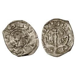 Óbolo. SANCHO VI. Anv.: ¶SANCIVS REX. Efigie a izquierda. Rev.: NAVARA en arco sobre árbol superado