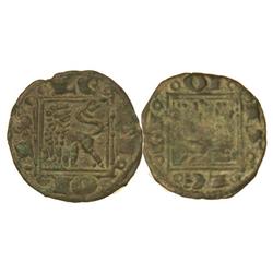 Lote 2 Óbolos. ALFONSO X. CUENCA. Anv.: Castillo dentro de gráfila cuadrada. CASTELLE. Rev.: León a