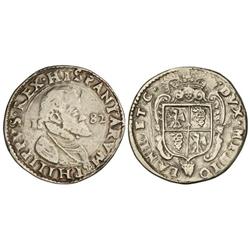 1 Ducatón. 1582. MILÁN. 27 grs. AR. (Rayas en reverso. Limpiada). Vti-52. MBC-.
