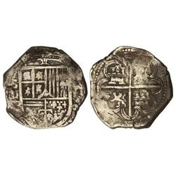 2 Reales. 1590. SEVILLA. 6,90 grs. Pátina oscura. Ensayador: ¶. Cal-541. MBC.