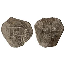 2 Reales. 1601. GRANADA. M. 6,90 grs. Pátina oscura. (Oxidaciones). Cal-319. MBC.