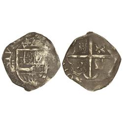 4 Reales. VALLADOLID. 13,70 grs. Pátina oscura. Fecha no visible. Ensayador: ¶. RARA. Cal-Tipo 98. M