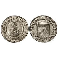 Medalla. 1724 (1830). MÁLAGA. Anv.: LVDOVIVO.I.HISPANIARVM.REGI. Busto a derecha. Rev.: S.P.Q. MALAC